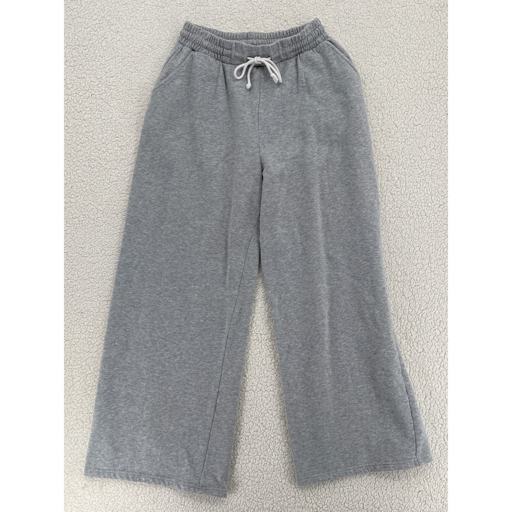 Forever 21 Women's Size L Gray Wide Leg Sweatpants Cropped Lounge Pants